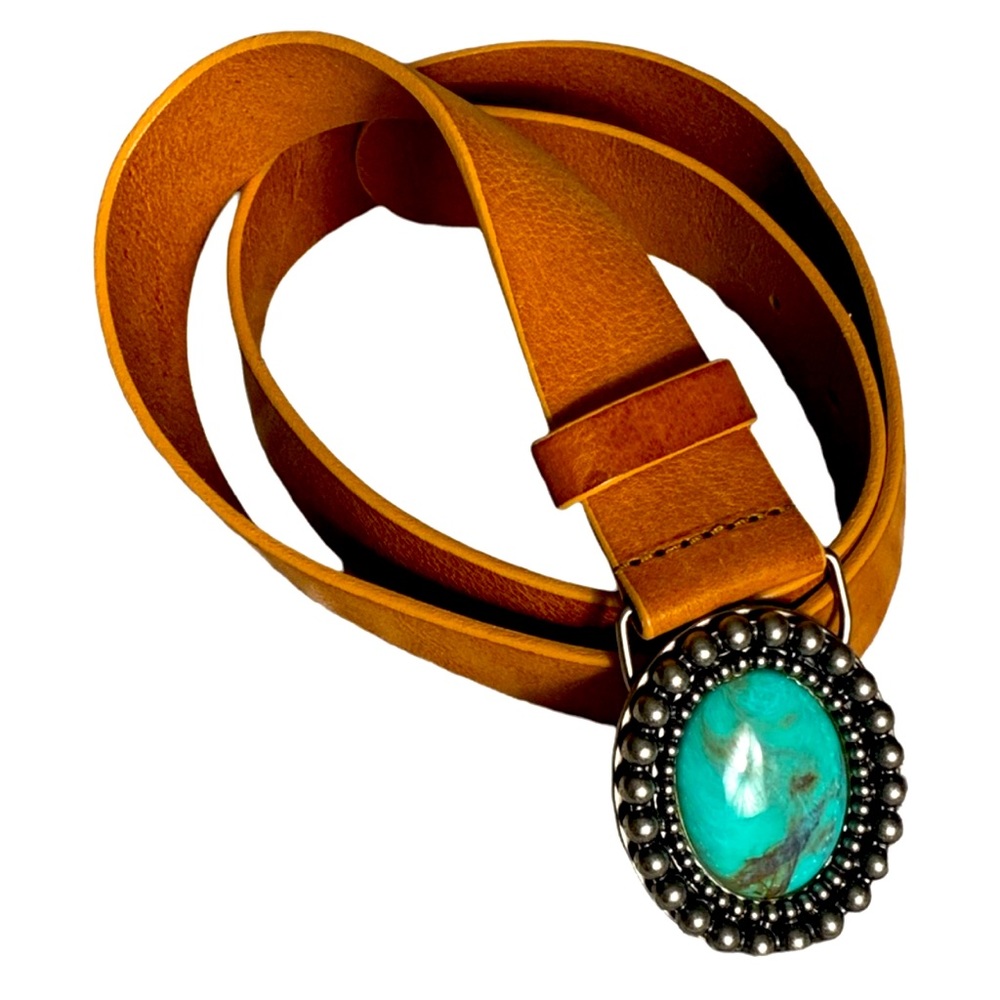 Fina Firenze leather belt with turquoise buckle size M